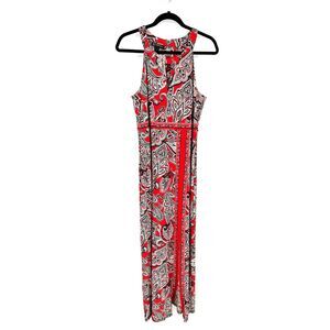 INC INTERNATIONAL CONCEPTS Red White Black Paisley High Neck Maxi Dress Large